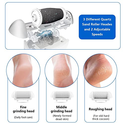 Electric Foot Callus Remover Kit, Elmchee Rechargeable callous removers 3  Grinding Heads Waterproof foot scrubber file, Professional Pedicure Tools