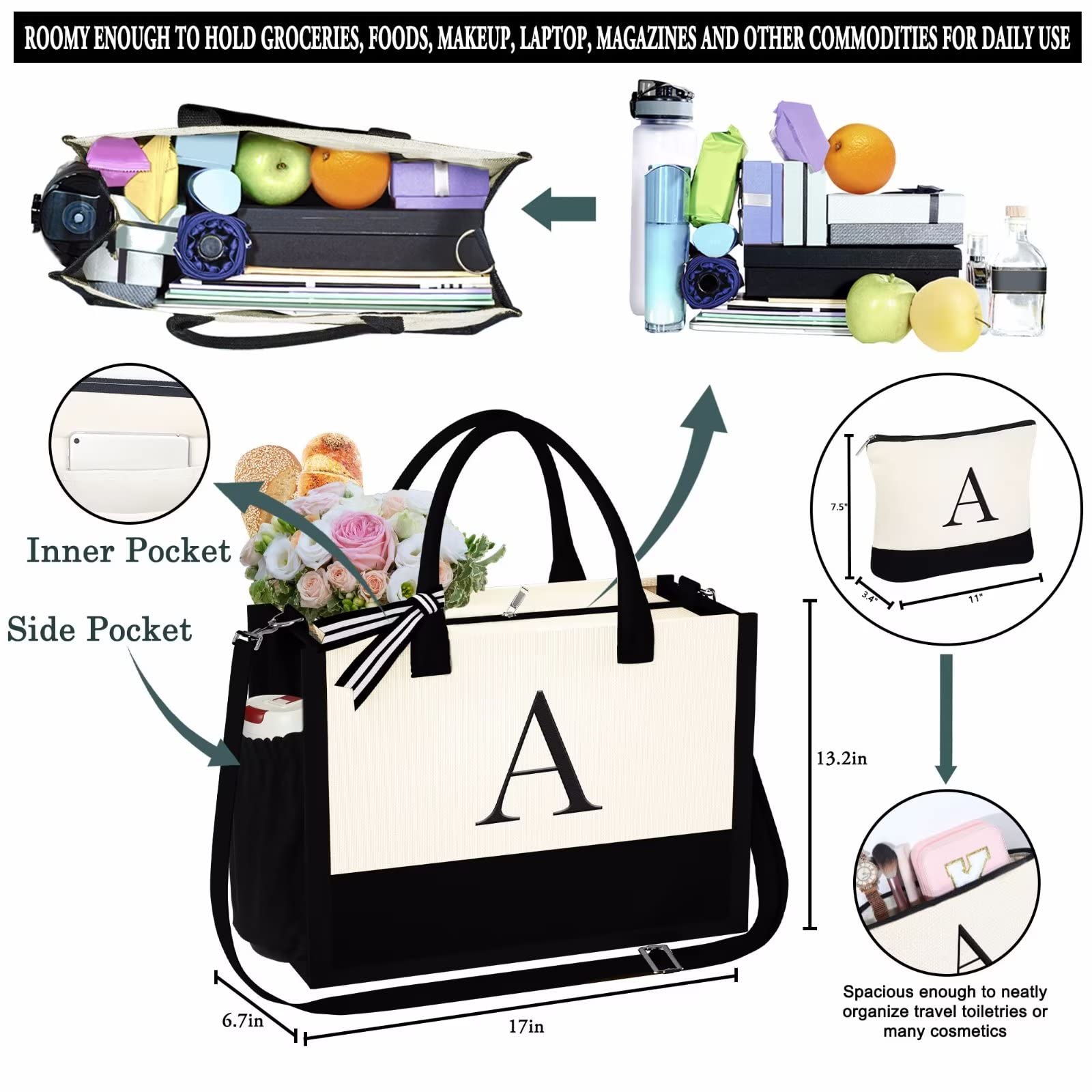  YOOLIFE Large Travel Makeup Bag - Personalized Initial